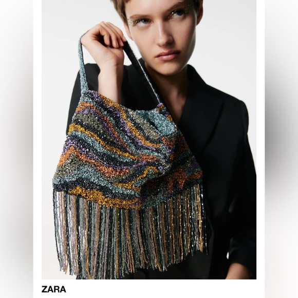 Zara Women Beaded Handbag with Fringes 👜 - Picture 3 of 9